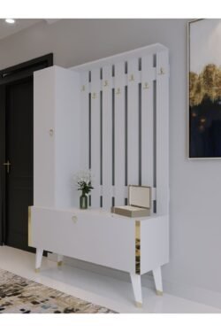 Festival Portmanto - Ayakkabılık GP1001-1 Gold Parlak Beyaz Minifiks Bağlantılı