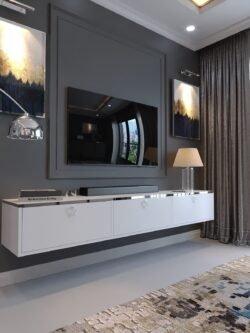 Festival Tv Sehpası DV-Q17-SPVC-1 Silver Beyaz Parlak Minifiks Bağlantı Duvara Monte Tv Ünitesi