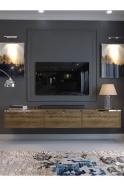 Festival Tv Sehpası DV-Q17-SPVC-2 Silver Ceviz Minifiks Bağlantı Duvara Monte Tv Ünitesi