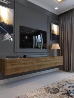 Festival Tv Sehpası DV-1001-P1-2 Silver Kulp Ceviz Minifiks Bağlantı Duvara Monte Tv Ünitesi