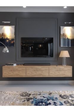 Festival Tv Sehpası DV-1001-P1-6 Silver Kulp Çam Minifiks Bağlantı Duvara Monte Tv Ünitesi