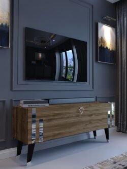 Festival Tv Ünitesi S6302-2 Ceviz Silver 120 Cm Tv Sehpası Minifiks Bağlantı Dışarıdan Vida Gözükmez