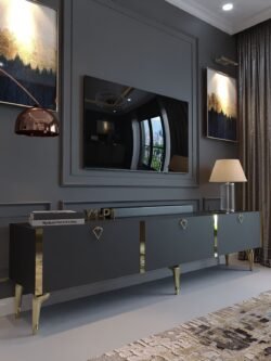 Festival Tv Sehpası G3817-4-Y1-P1 Antrasit Gold Metal Kulp