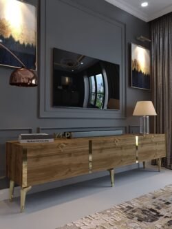 Festival Tv Sehpası G3817-2-Y1-P1 Ceviz Gold Metal Kulp