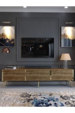 Festival Tv Sehpası G3817-2-Y1-P1 Ceviz Gold Metal Kulp