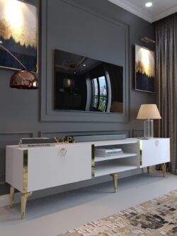 Festival Tv Sehpası G3830-1-Y1-P1 Beyaz Gold Metal Kulp