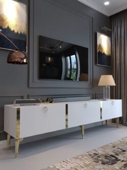 Festival Tv Sehpası G3817-1-Y1-P1 Beyaz Gold Metal Kulp