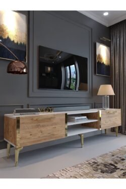 Festival Tv Sehpası G3830-1-6-Y1-D2 Beyaz Çam Gold Metal Kulp