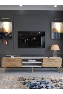 Festival Tv Sehpası G3830-1-6-Y1-D2 Beyaz Çam Gold Metal Kulp