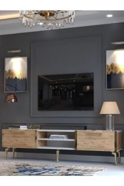 Festival Tv Sehpası G3830-1-6-Y1-D2 Beyaz Çam Gold Metal Kulp