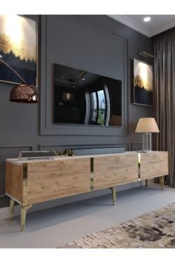 Festival Tv Sehpası G3817-1-6-Y1-P1 Beyaz Çam Gold Metal Kulp