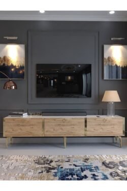 Festival Tv Sehpası G3817-1-6-Y1-P1 Beyaz Çam Gold Metal Kulp