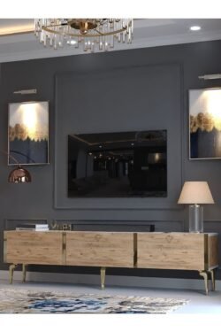 Festival Tv Sehpası G3817-1-6-Y1-P1 Beyaz Çam Gold Metal Kulp