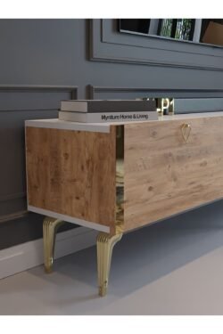 Festival Tv Sehpası G3817-1-6-Y1-P1 Beyaz Çam Gold Metal Kulp