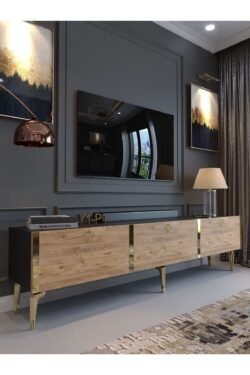 Festival Tv Sehpası G3817-4-6-Y1-P1 Ant. Çam Gold Metal Kulp