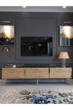 Festival Tv Sehpası G3817-4-6-Y1-P1 Ant. Çam Gold Metal Kulp