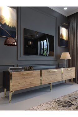 Festival Tv Sehpası G3817-4-6-Y1-D2 Ant. Çam Gold Metal Kulp