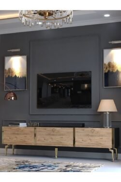 Festival Tv Sehpası G3817-4-6-Y1-P1 Ant. Çam Gold Metal Kulp