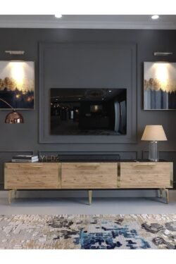 Festival Tv Sehpası G3817-4-6-Y1-D2 Ant. Çam Gold Metal Kulp