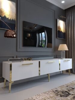 Festival Tv Sehpası G3817-1-Y1-D2 Beyaz Gold Metal Kulp