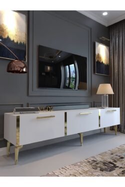 Festival Tv Sehpası G3817-1-Y1-D2 Beyaz Gold Metal Kulp