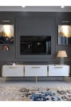 Festival Tv Sehpası G3817-1-Y1-D2 Beyaz Gold Metal Kulp