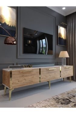 Festival Tv Sehpası G3817-1-6-Y1-D2 Beyaz Çam Gold Metal Kulp
