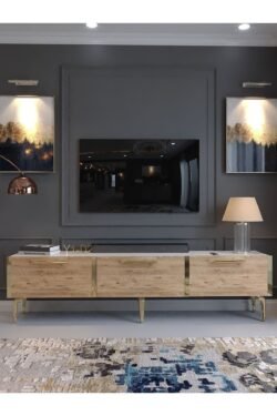 Festival Tv Sehpası G3817-1-6-Y1-D2 Beyaz Çam Gold Metal Kulp