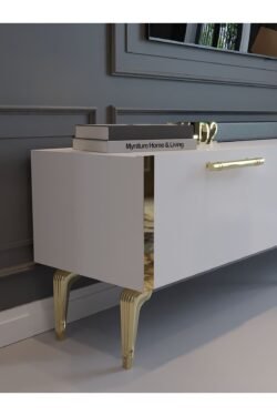 Festival Tv Sehpası G3817-1-Y1-D2 Beyaz Gold Metal Kulp