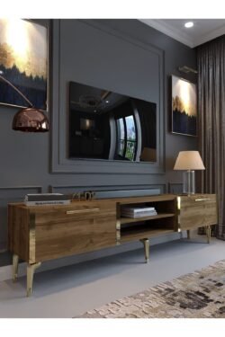 Festival Tv Sehpası G3830-2-Y1-D2 Ceviz Gold Metal Kulp