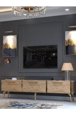 Festival Tv Sehpası G3817-1-6-Y1-D2 Beyaz Çam Gold Metal Kulp