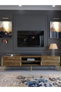 Festival Tv Sehpası G3830-2-Y1-D2 Ceviz Gold Metal Kulp