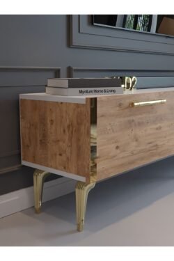 Festival Tv Sehpası G3817-1-6-Y1-D2 Beyaz Çam Gold Metal Kulp
