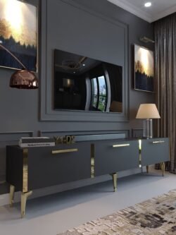 Festival Tv Sehpası G3817-4-Y1-D2 Antrasit Gold Metal Kulp
