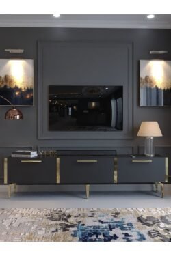 Festival Tv Sehpası G3817-4-Y1-D2 Antrasit Gold Metal Kulp