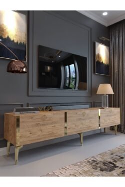 Festival Tv Sehpası G3817-6-Y1-P1 Çam Gold Metal Kulp