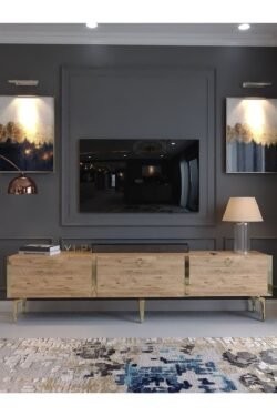 Festival Tv Sehpası G3817-6-Y1-P1 Çam Gold Metal Kulp