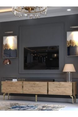 Festival Tv Sehpası G3817-6-Y1-P1 Çam Gold Metal Kulp