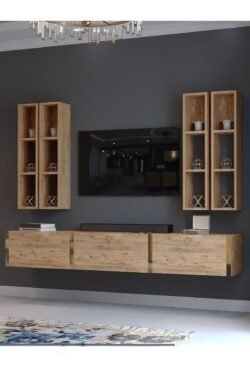 Festival Tv Ünitesi G13002-6 Atlantik Çam Gold Duvara Monte tv sehpası