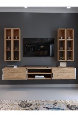 Festival Tv Ünitesi S13001-6 Atlantik Çam Silver Duvara Monte tv sehpası