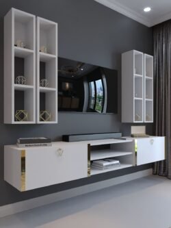 Festival Tv Ünitesi G13001-1 Beyaz Parlak Gold Duvara Monte tv sehpası