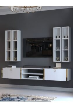 Festival Tv Ünitesi G13001-1 Beyaz Parlak Gold Duvara Monte tv sehpası
