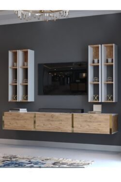 Festival Tv Ünitesi G13002-1-6 Beyaz Atlantik Çam Gold Duvara Monte tv sehpası