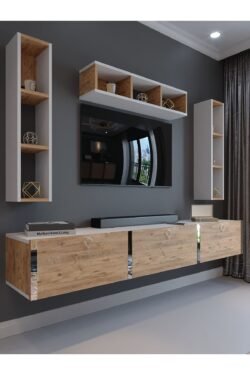 Festival Tv Ünitesi S13007-1-6 Beyaz Atlantik Çam Silver Duvara Monte tv sehpası
