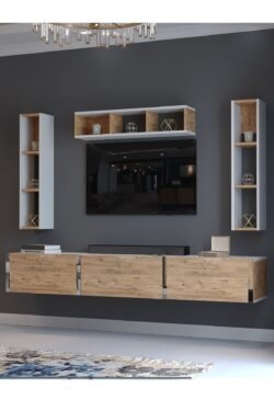 Festival Tv Ünitesi S13007-1-6 Beyaz Atlantik Çam Silver Duvara Monte tv sehpası