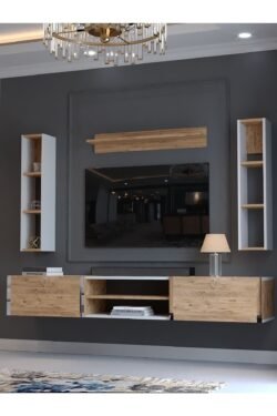 Festival Tv Ünitesi S13009-1-6 Beyaz Atlantik Çam Silver Duvara Monte tv sehpası
