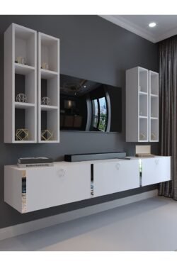 Festival Tv Ünitesi S13002-1 Beyaz Parlak Silver Duvara Monte tv sehpası