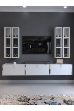 Festival Tv Ünitesi S13002-1 Beyaz Parlak Silver Duvara Monte tv sehpası