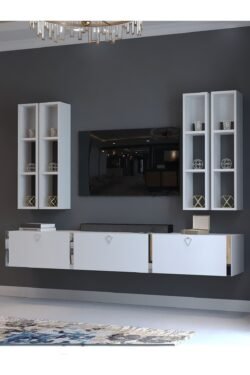 Festival Tv Ünitesi S13002-1 Beyaz Parlak Silver Duvara Monte tv sehpası