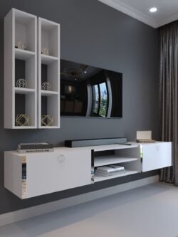 Festival Tv Ünitesi S13000-1 Beyaz Parlak Silver Duvara Monte tv sehpası